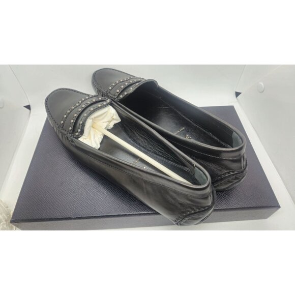 Prada Womens Black Leather Studded Loafers Size 39 original box - Picture 4 of 9
